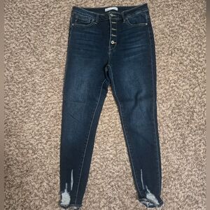 KanCan Dark Indigo High-Rise Skinny Jeans with Button-Fly